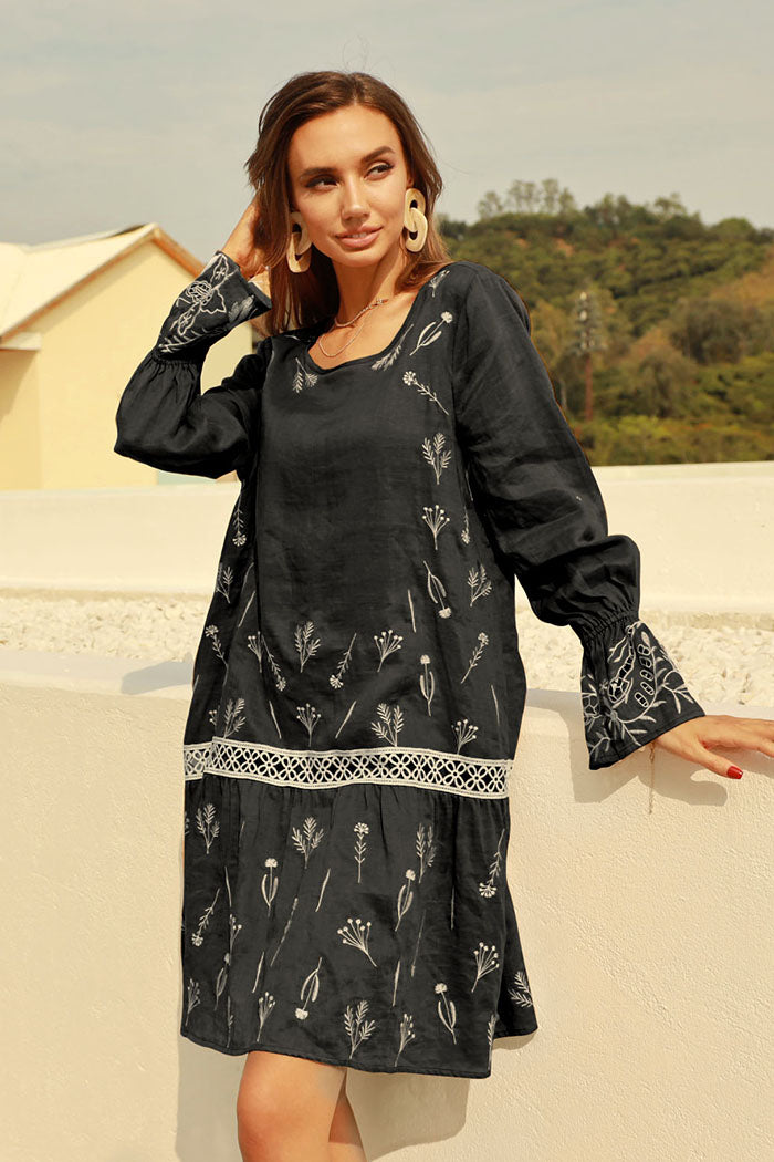 Embroidered A-line dress| Frieeah