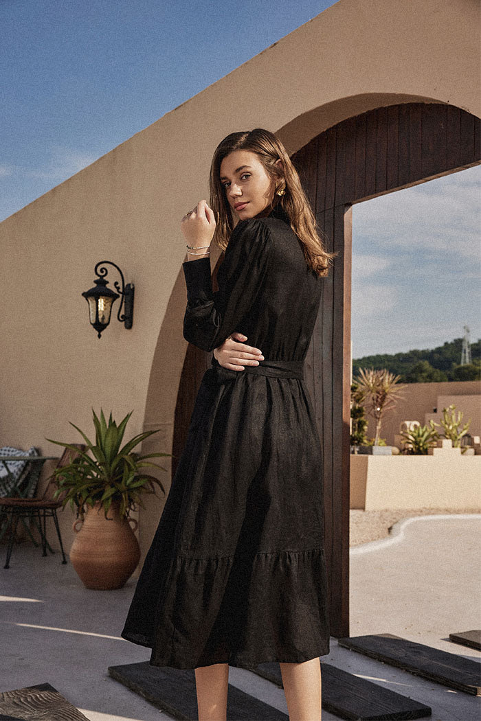 Linen Shirt A-Line Dress| Frieeah Linen Shirt A-Line Dress| Frieeah