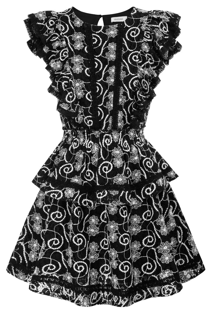 Embroidery Tiered A-Line Mini Dress