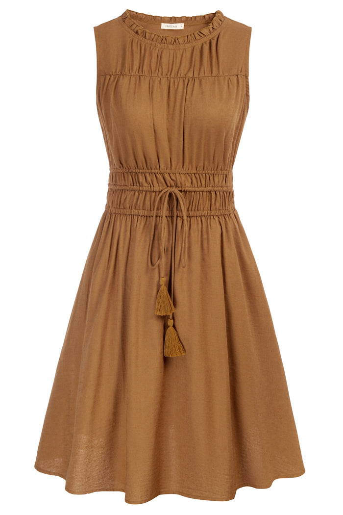 Sleeveless Elastic Waist Mini Dress