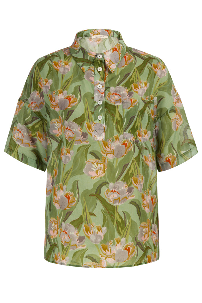 Floral Pattern Pullover Lapel Shirt