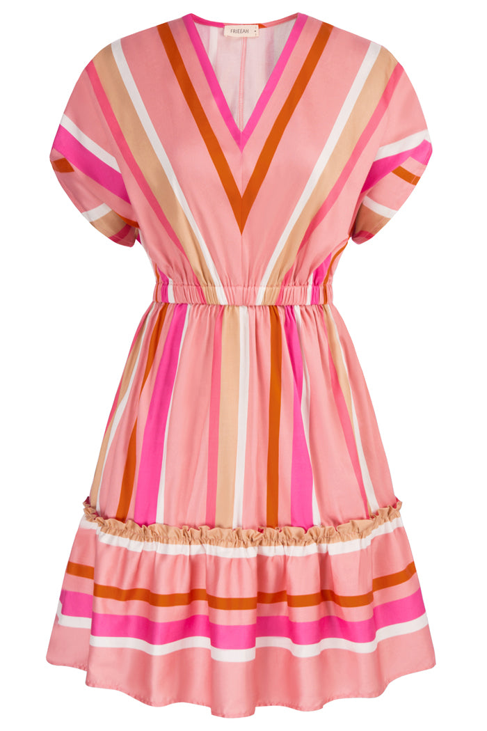 Multicolor Striped Bat Short Sleeve Mini Dress