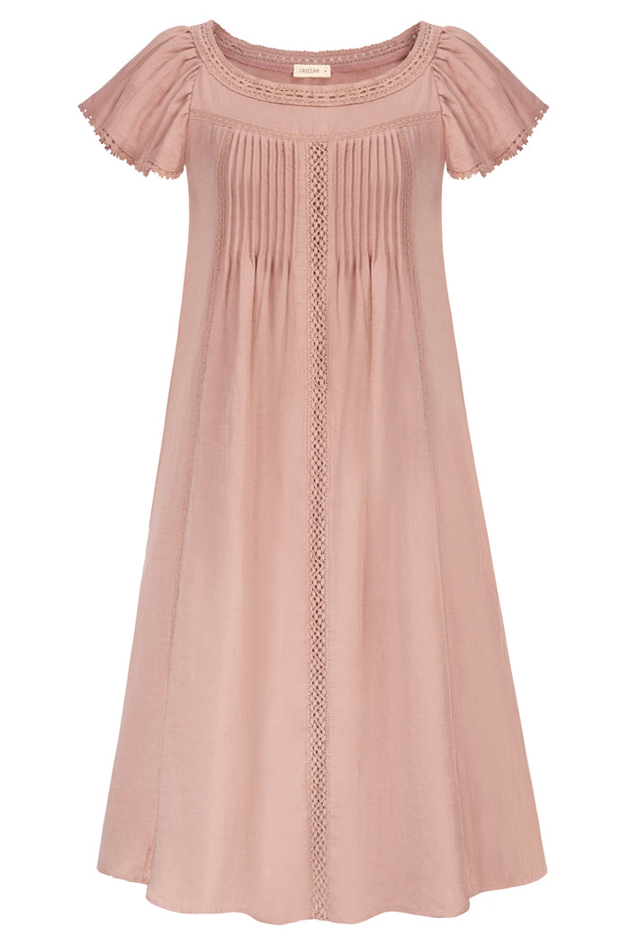 Cutout Print Ruffled Short Sleeve Midi Dress