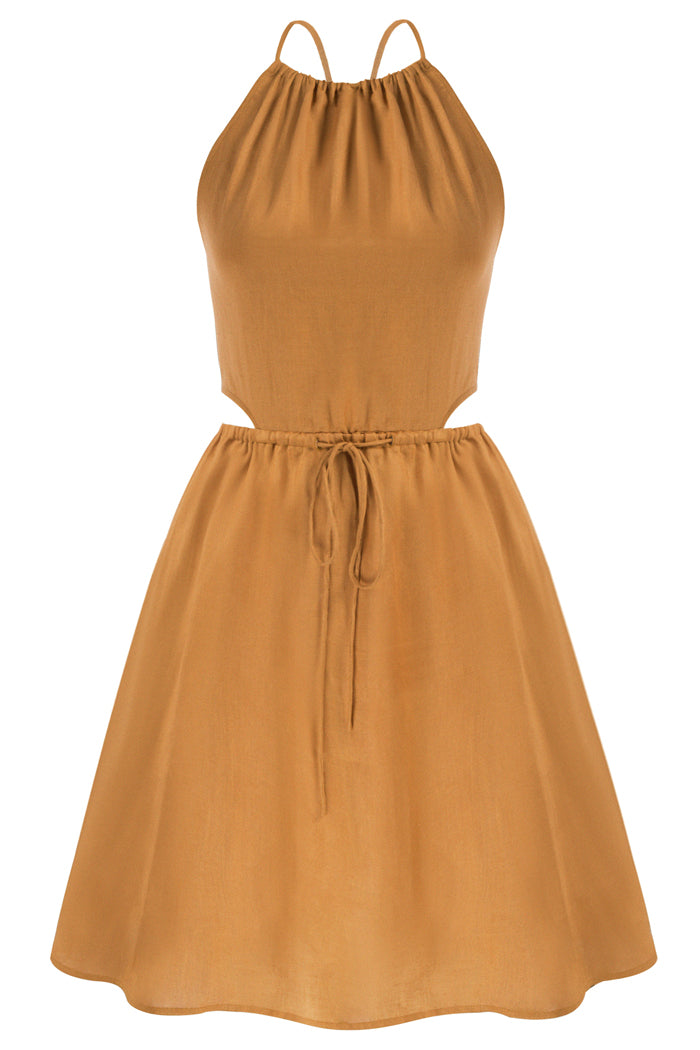 Halter High Neck Strap Thin Cross Back Mini Dress