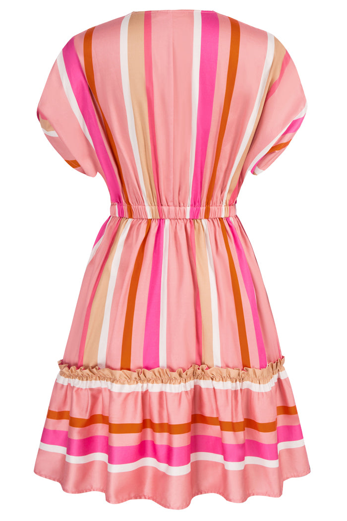 Multicolor Striped Bat Short Sleeve Mini Dress