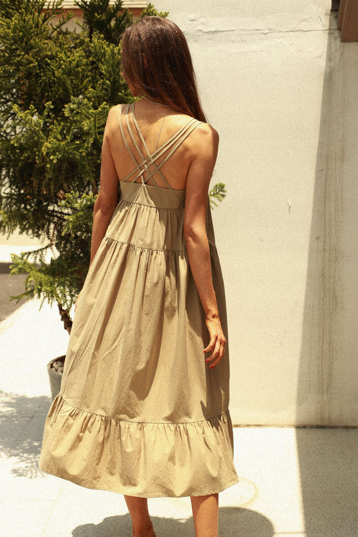 Cross Back  Tiered  Dress | Frieeah