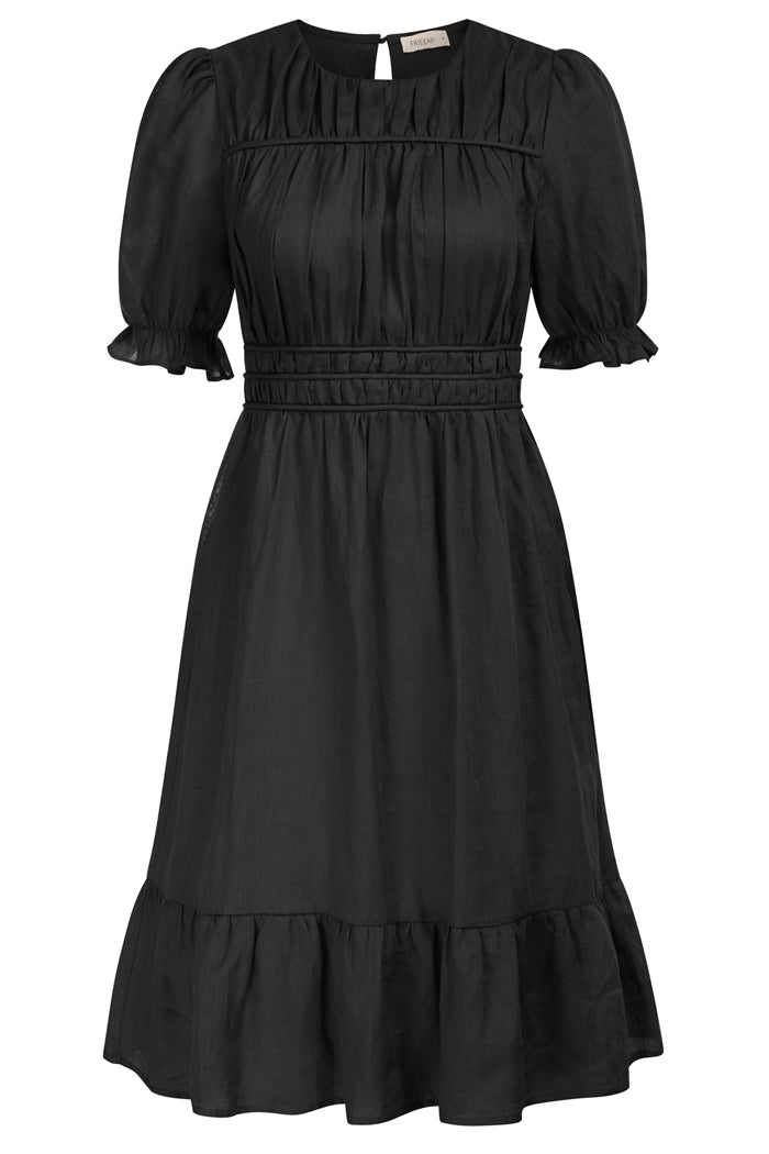 Puffed Sleeves Pleated Dress