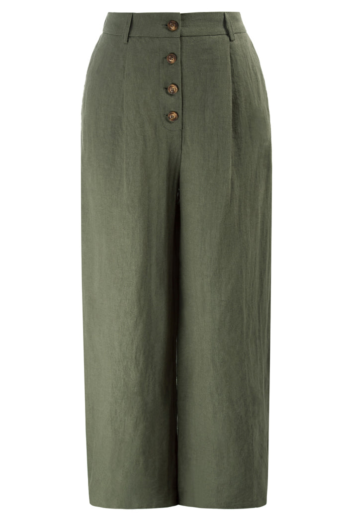 High Waist Linen Straight Pants