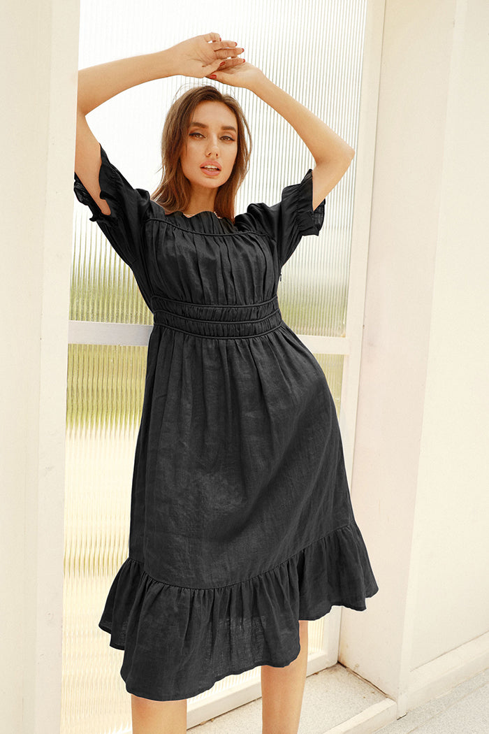 dress pleated sleeves puffed Lavender Tulle A-line Off-Shoulder Puff Sleeves Pleated Long Prom Dress