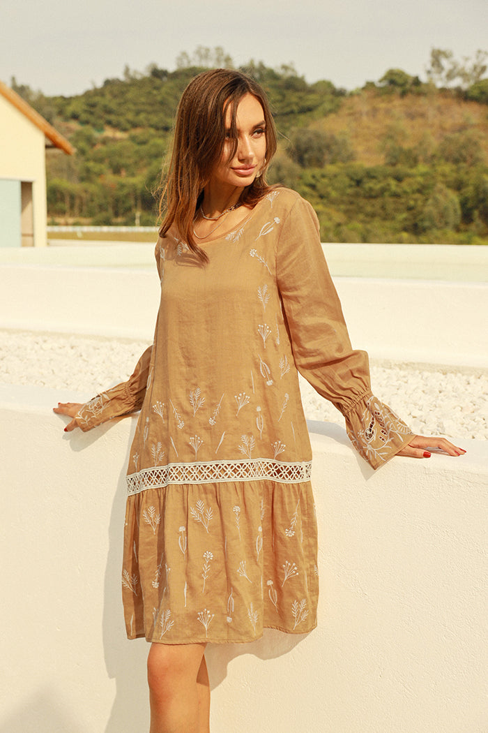 Embroidered A-line dress| Frieeah