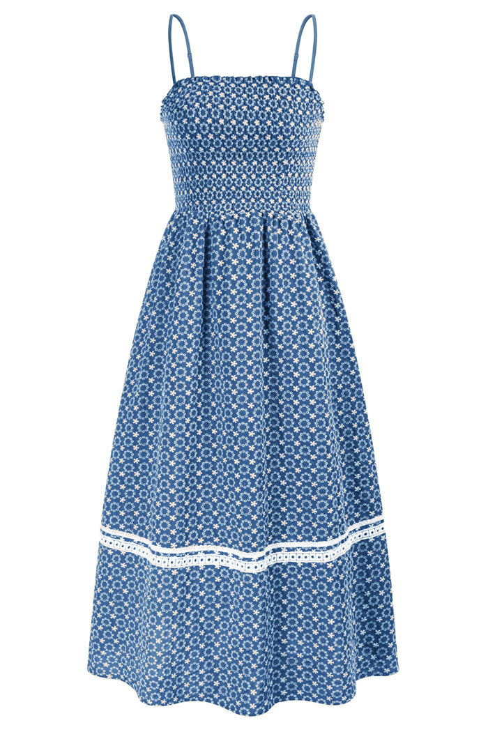 Cotton Embroidered Print Slip Dress