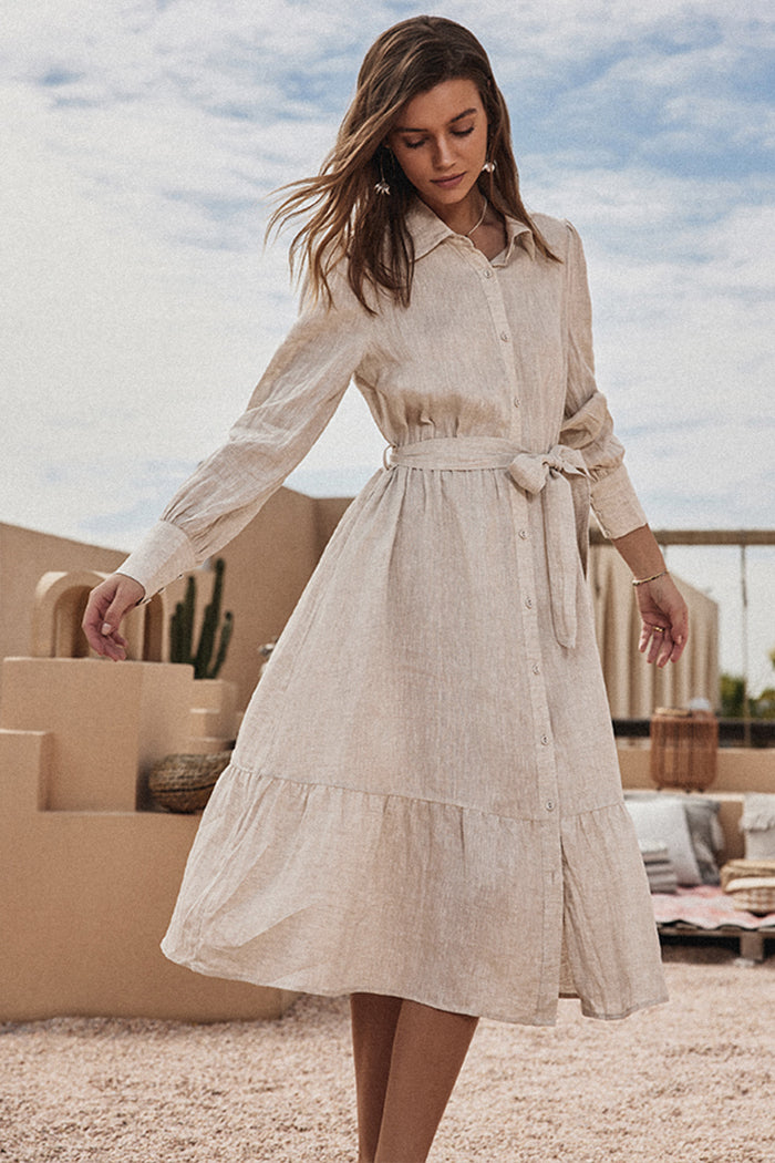 a line linen shirt dress linen wide a-line shirt dress with collar (petrol) PETROL / 0