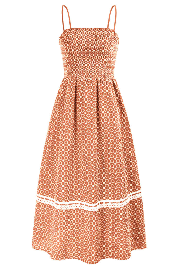 Cotton Embroidered Print Slip Dress