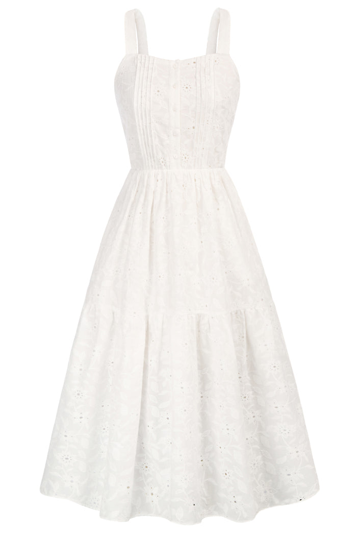 Cotton Maxi Dress Square Neck Elastic Waist Tiered A-Line Dress