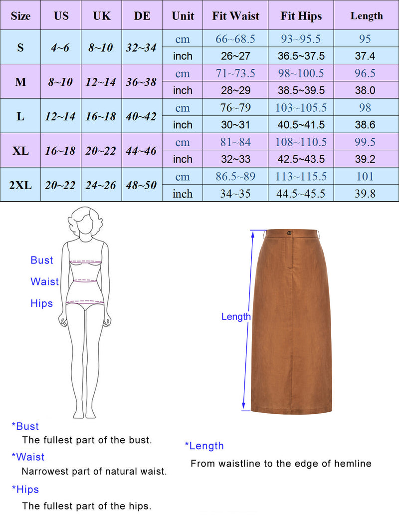 Linen Skirt Comfy Elastic High Waist Side Slit Straight Midi Skirt