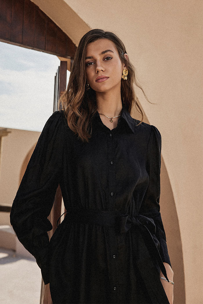Linen Shirt A-Line Dress| Frieeah Linen Shirt A-Line Dress| Frieeah
