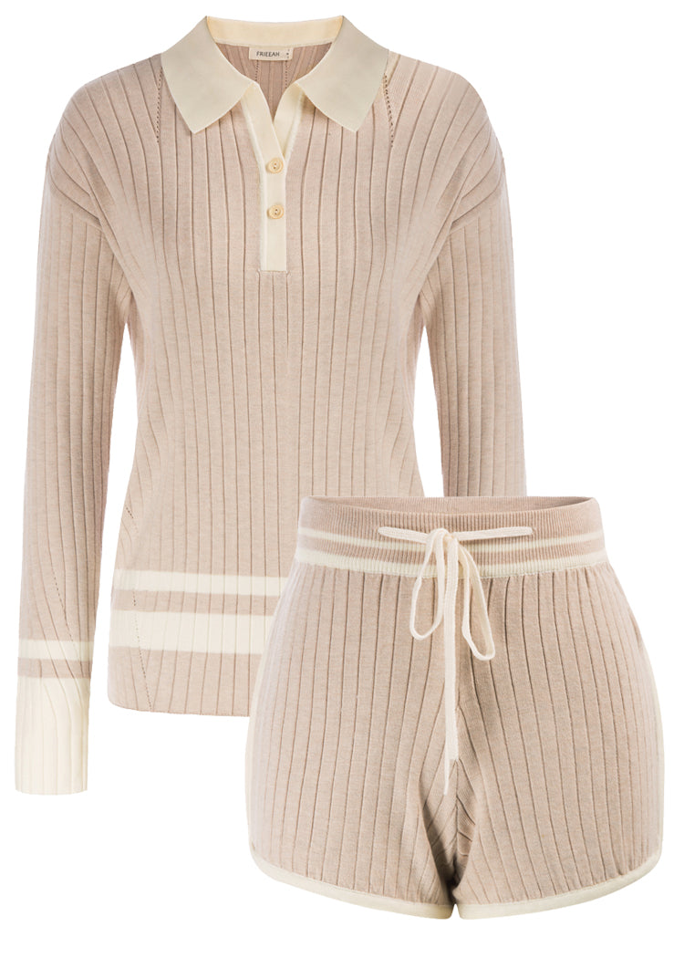 Lapel Collar Pullover Knitwear + Shorts