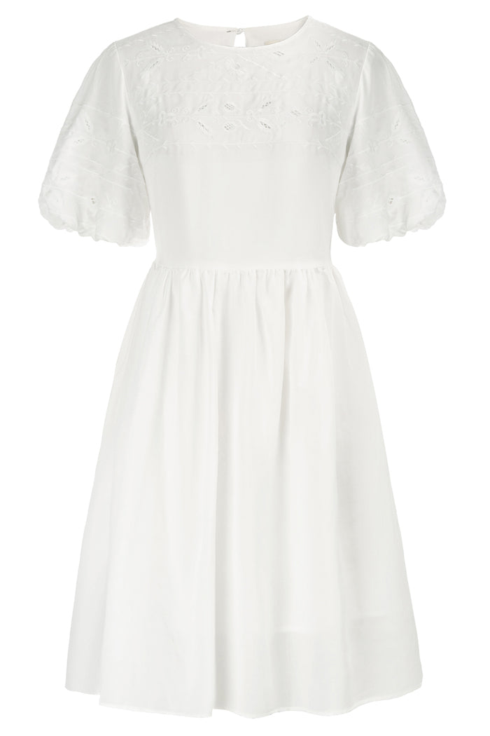 Puffed Short Sleeve A-Line Dress