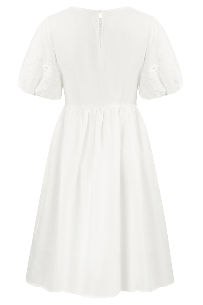 Puffed Short Sleeve A-Line Dress