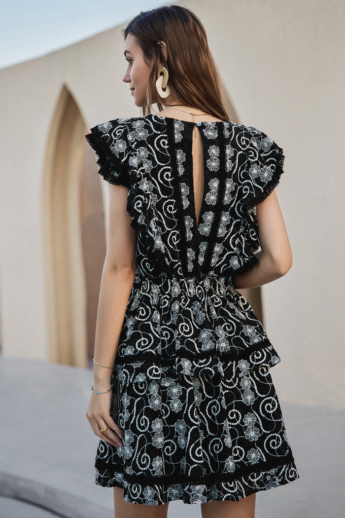 Embroidery Tiered A-Line Mini Dress