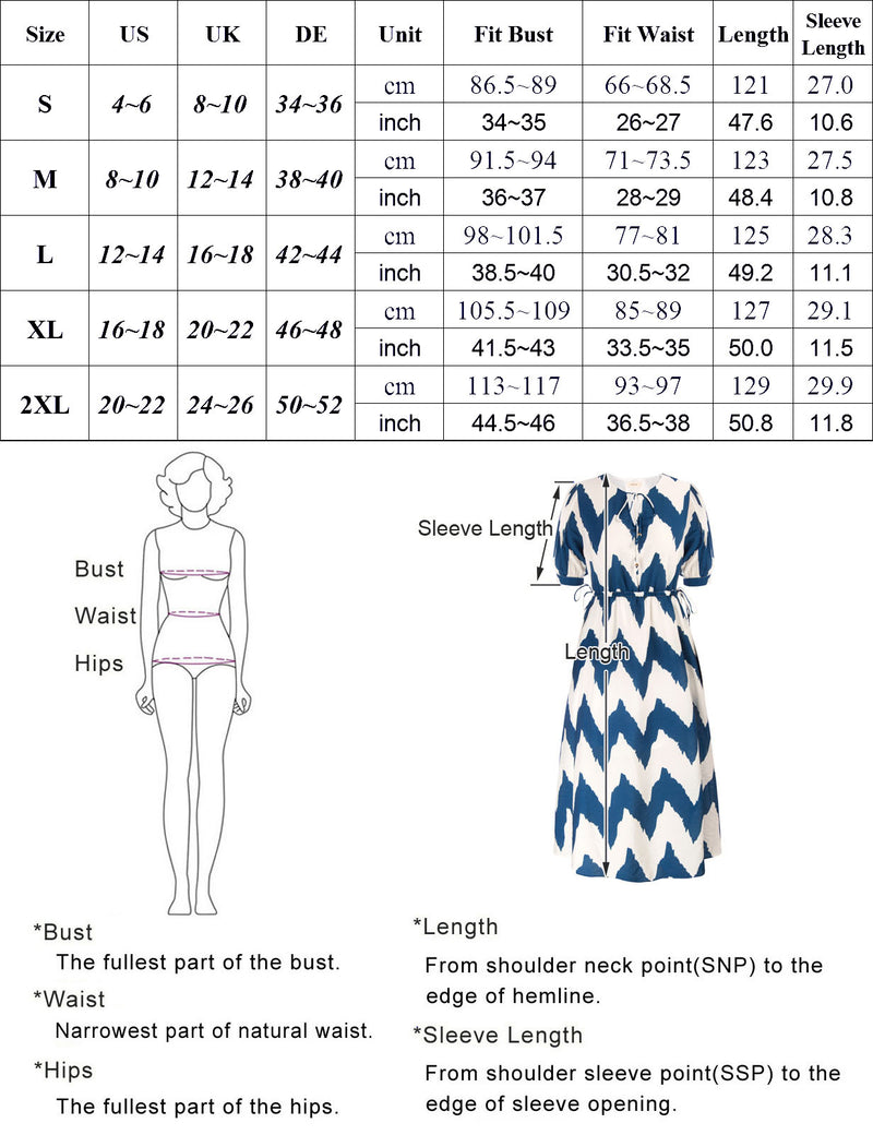 Wavy Print V-Neck Drawstring Belt Maxi Dress