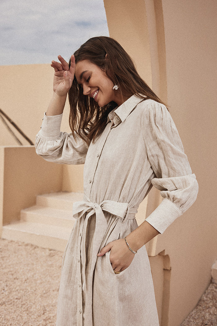 a line linen shirt dress Navy Linen Shirt Dress Vintage A-Line Midi